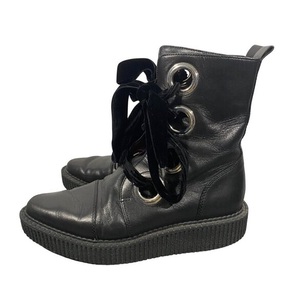 Marc by Marc Jacobs Black Leather combat Boots Size 37 designer fairy grunge - Picture 5 of 11